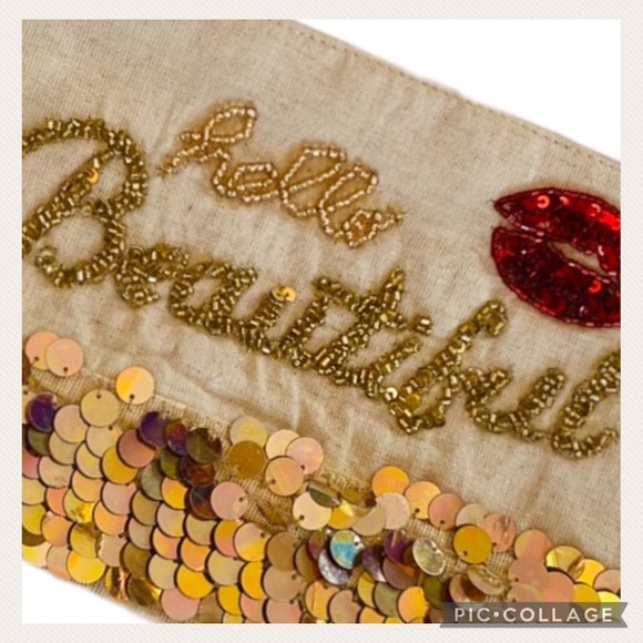 NWT 2X HP Cream Stunning Gold Sequins Cosmetic Bag - Picture 3 of 5